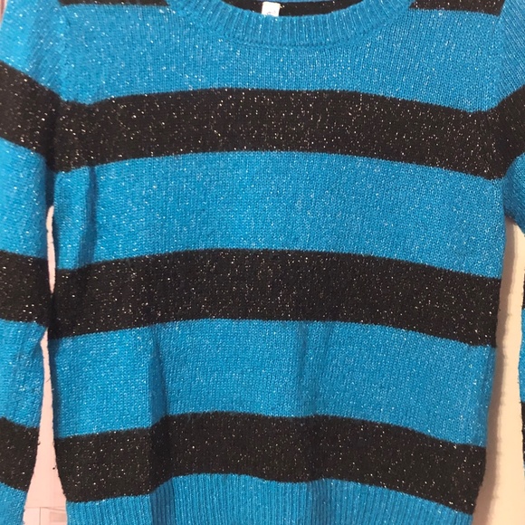 Cool Aeropostale Blue black Stripe Sparkle knit Sweater Long sleeves shimmer top - Picture 11 of 13